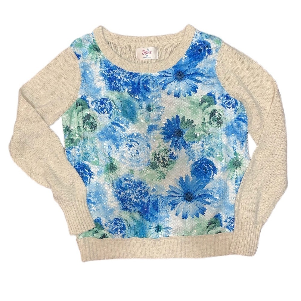 Justice sequin flower print sweater 14
